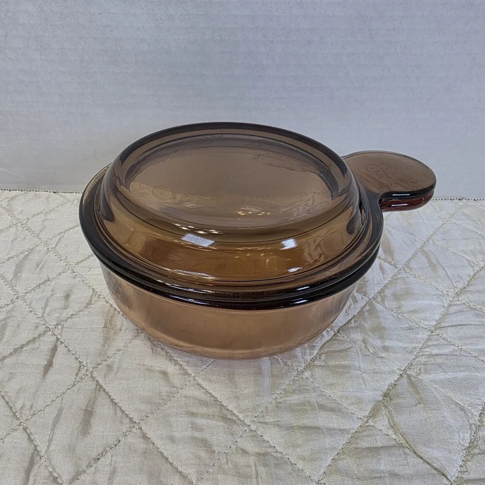 Corning Vision Ware Pyrex Grab-It Bowl V-150-B w/ Glass Lid P-150-C -Amber-5.25